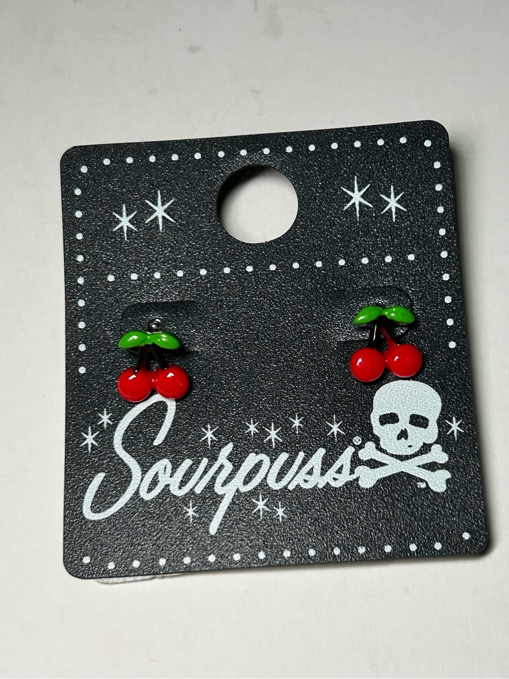 Sourpuss Clothing Enamel Cherry Stud Earrings NWT - Picture 2 of 3